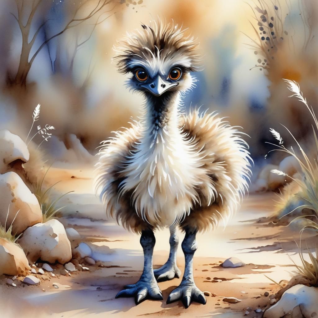 Watercolor Baby Emu