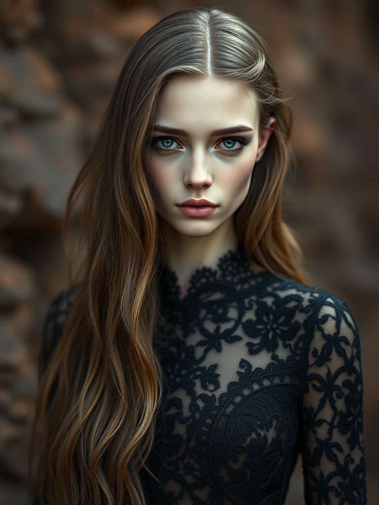 Fantastical Woman in Mysterious Landscape