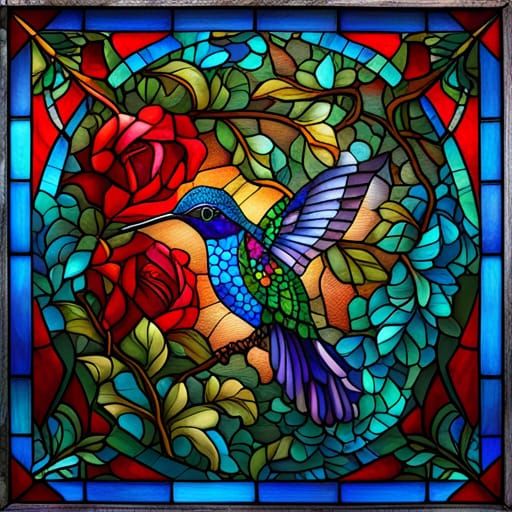 Stained Glass Hummingbird in Maximalist Style