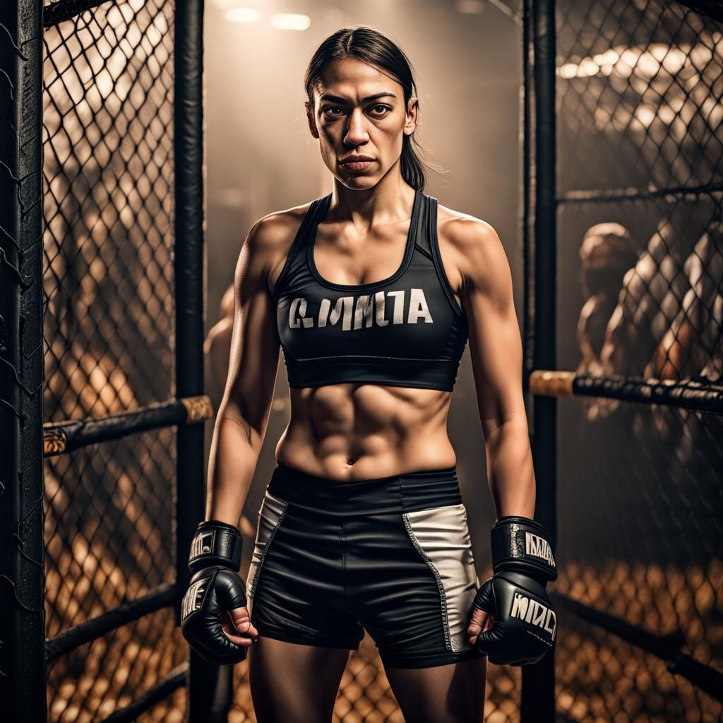 Alexandria Ocasio-Cortez as MMA Fighter: Hyperrealistic Port...