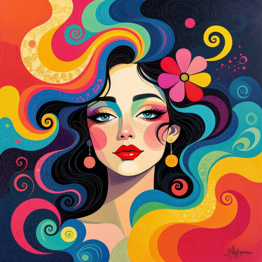 Vibrant Art Poster with Swirling Colors and Bold Brushstroke...