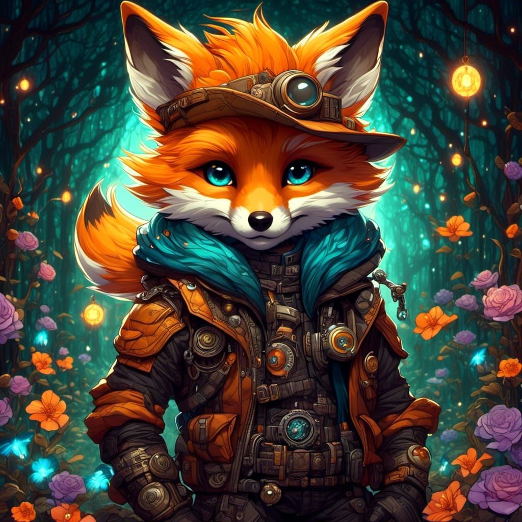 Chibi Fox in Stained Glass Style