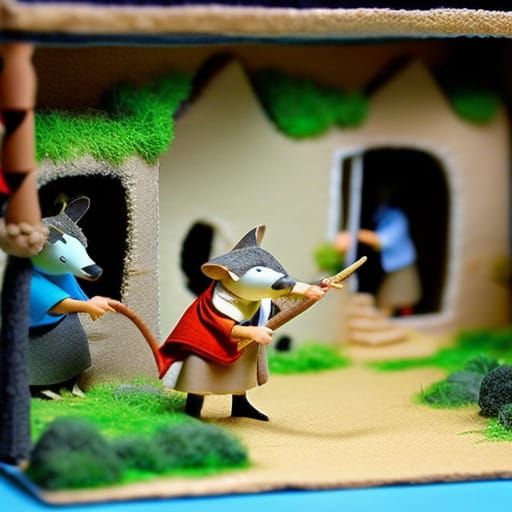 Mouse Village Diorama in a Cardboard Box