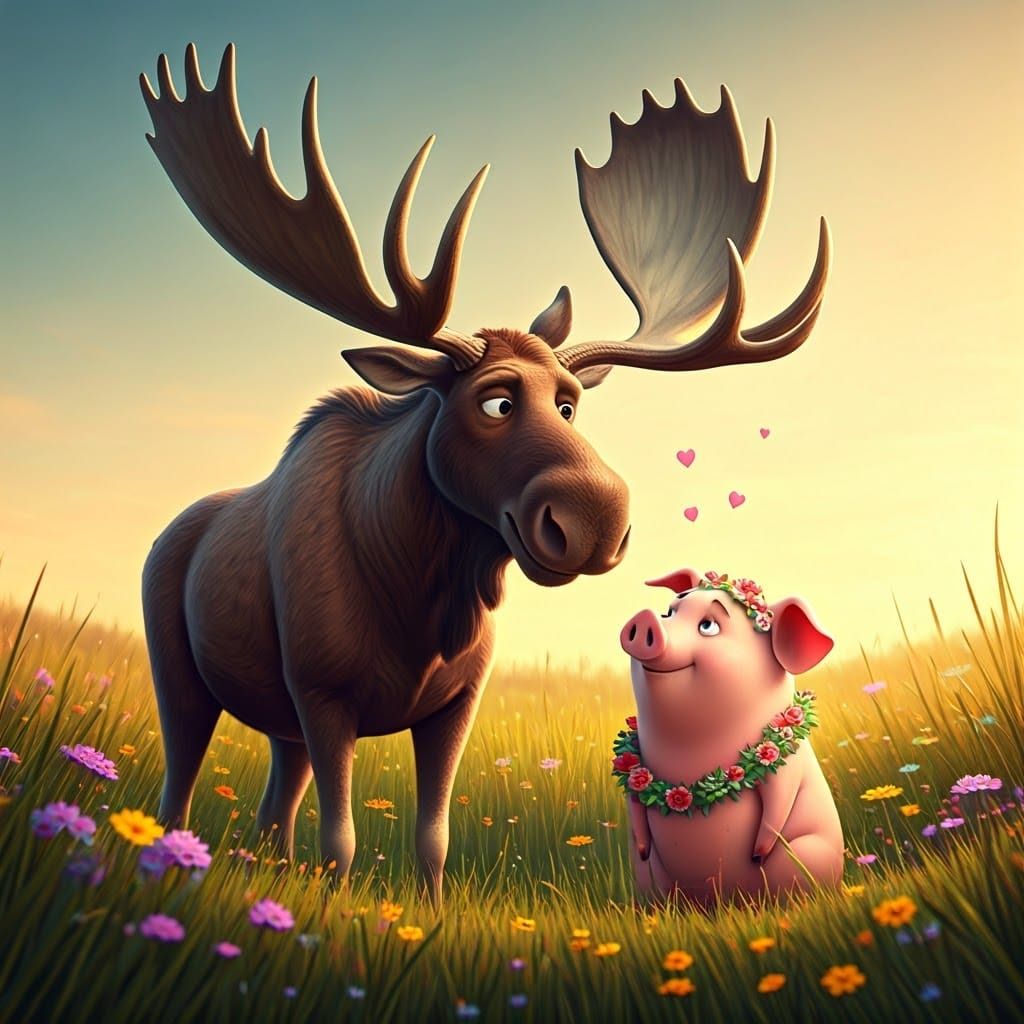 Moose and Pig in Love: Pixar-Style 3D Animation