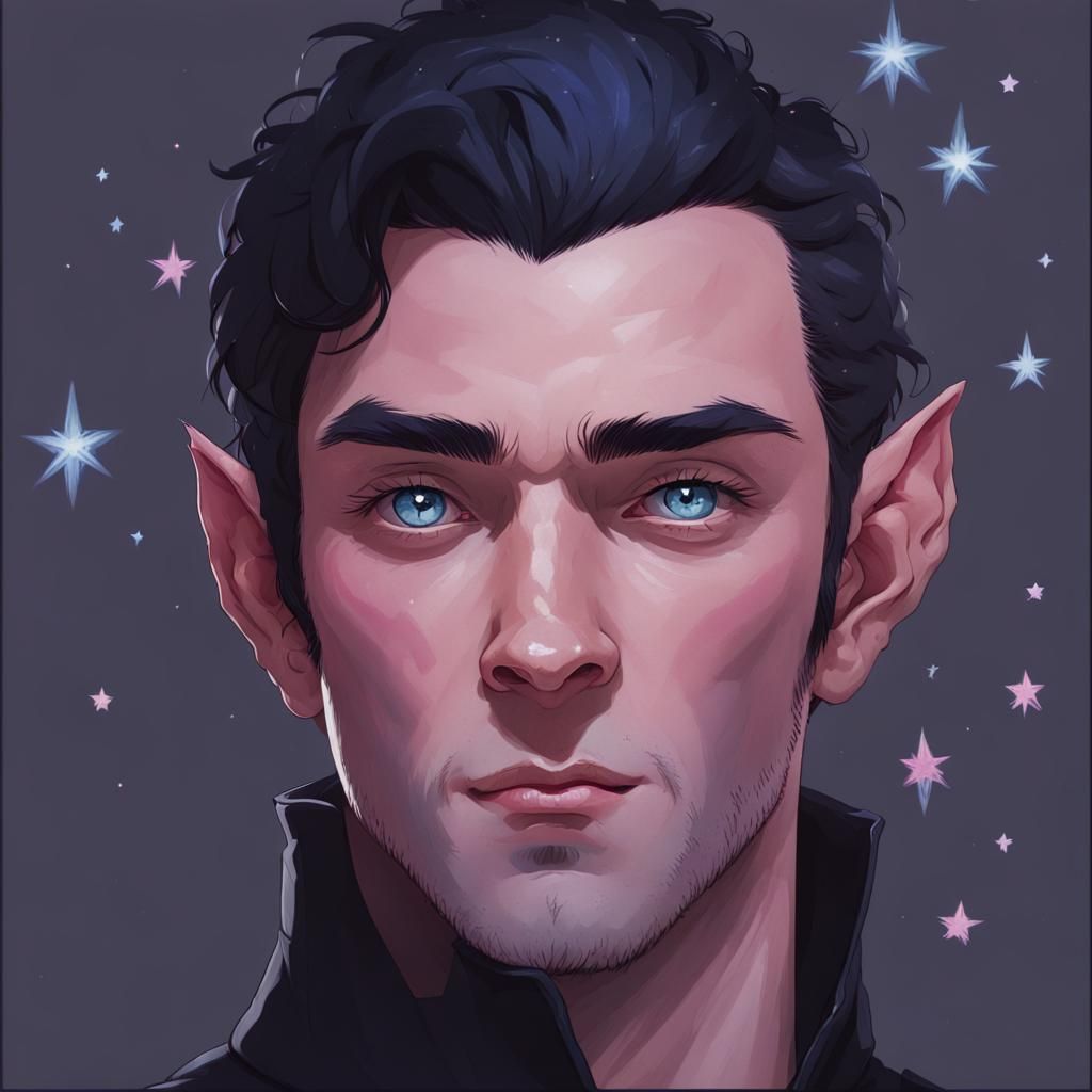 Elf Portrait with Stars in Dungeons and Dragons Style