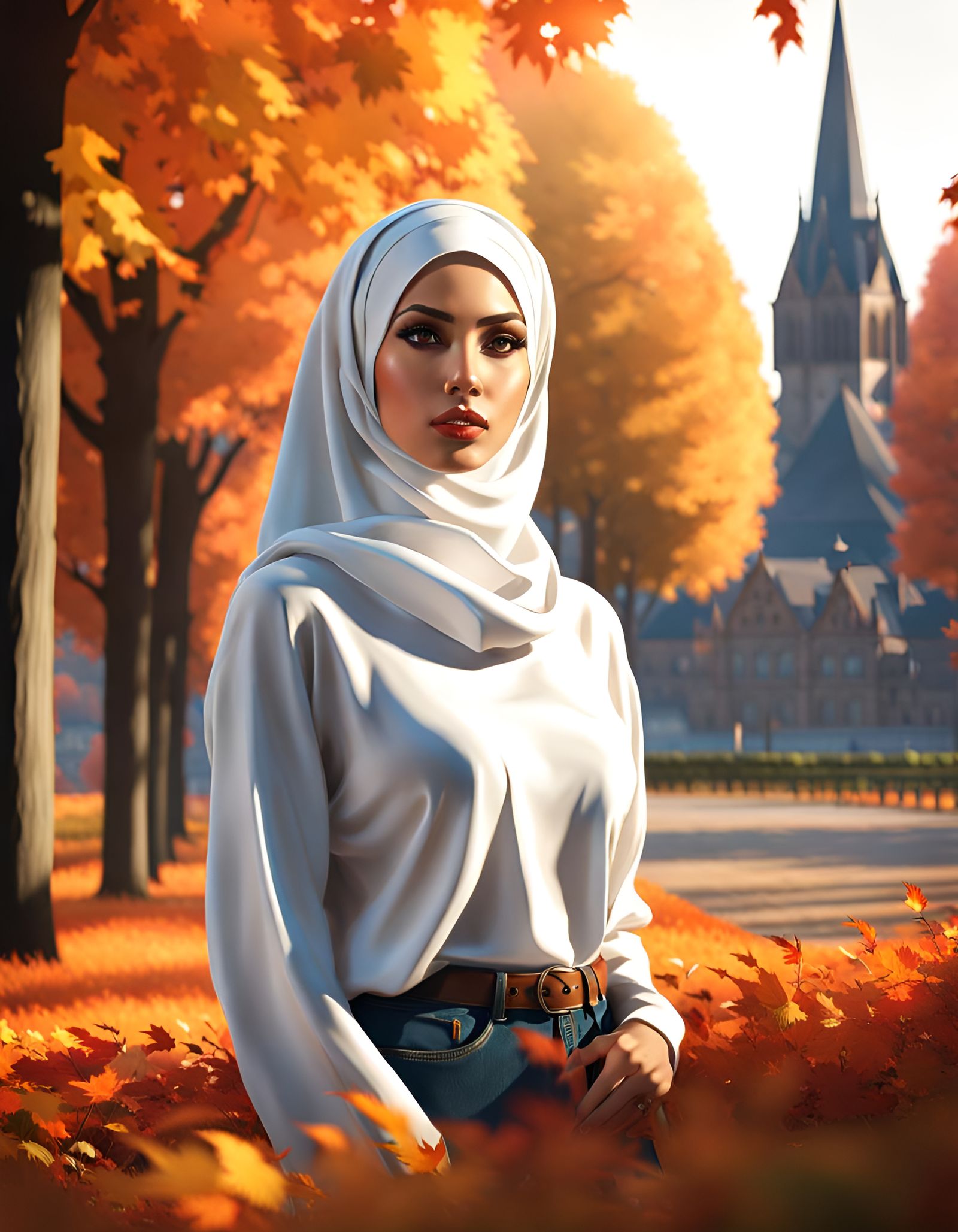 Stunning Hijabi Girl in Autumn Nuremberg, Digital Art