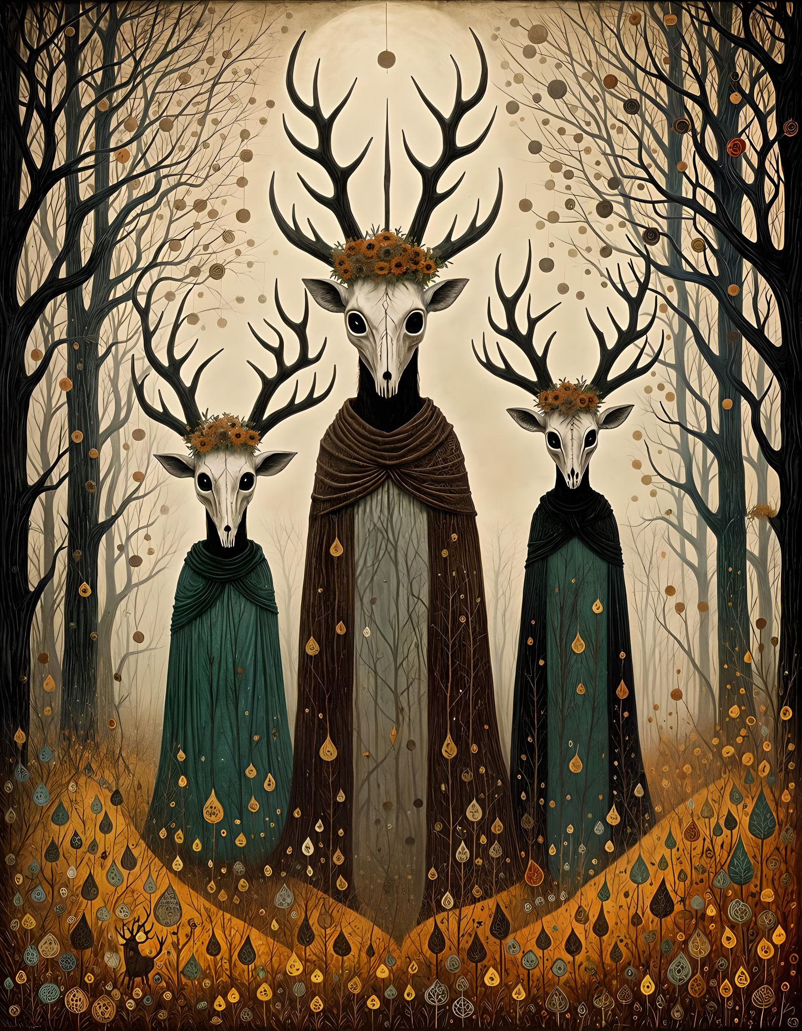 Druids in Deer Skull Masks by Bonfire