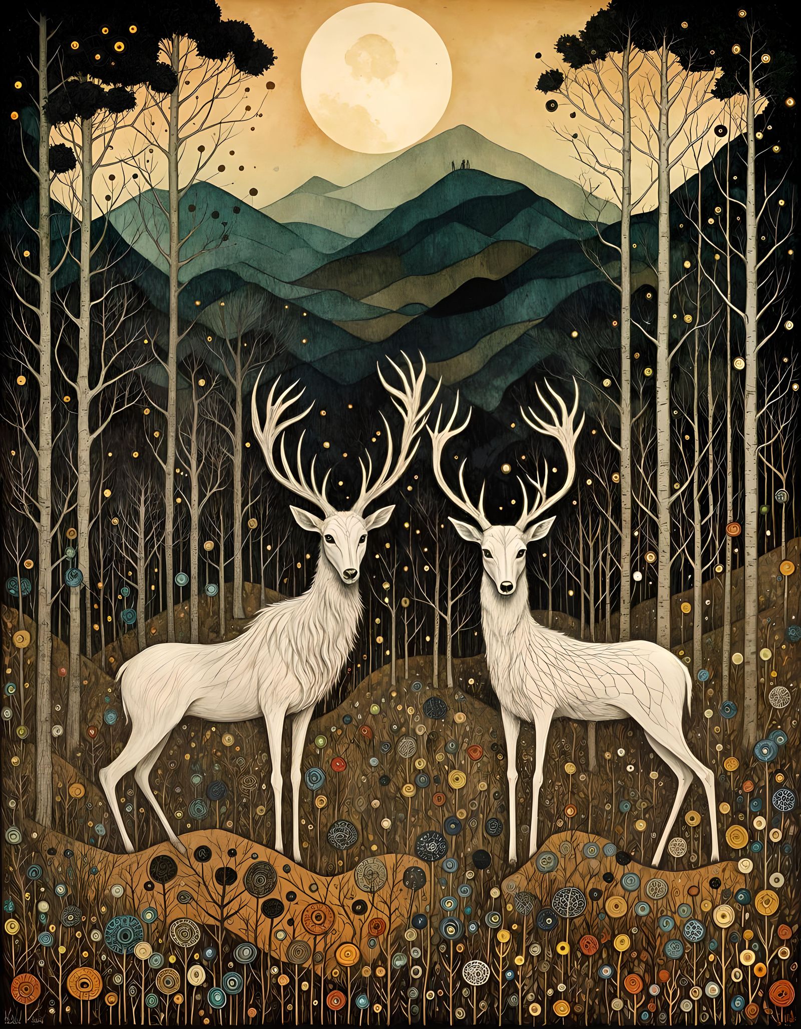 Druids with Deer Skull Masks by Bonfire