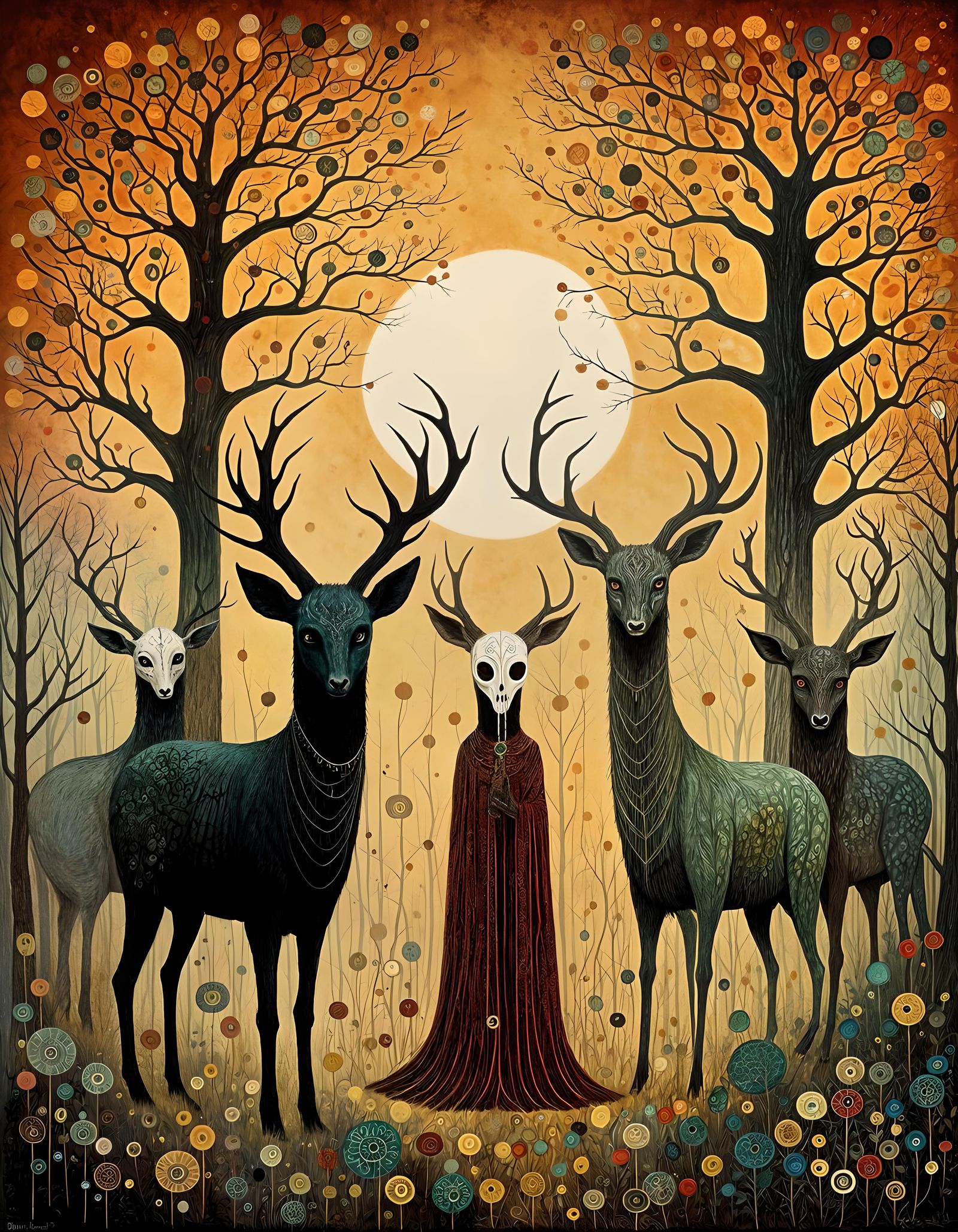 Druids with Deer Skull Masks by Bonfire