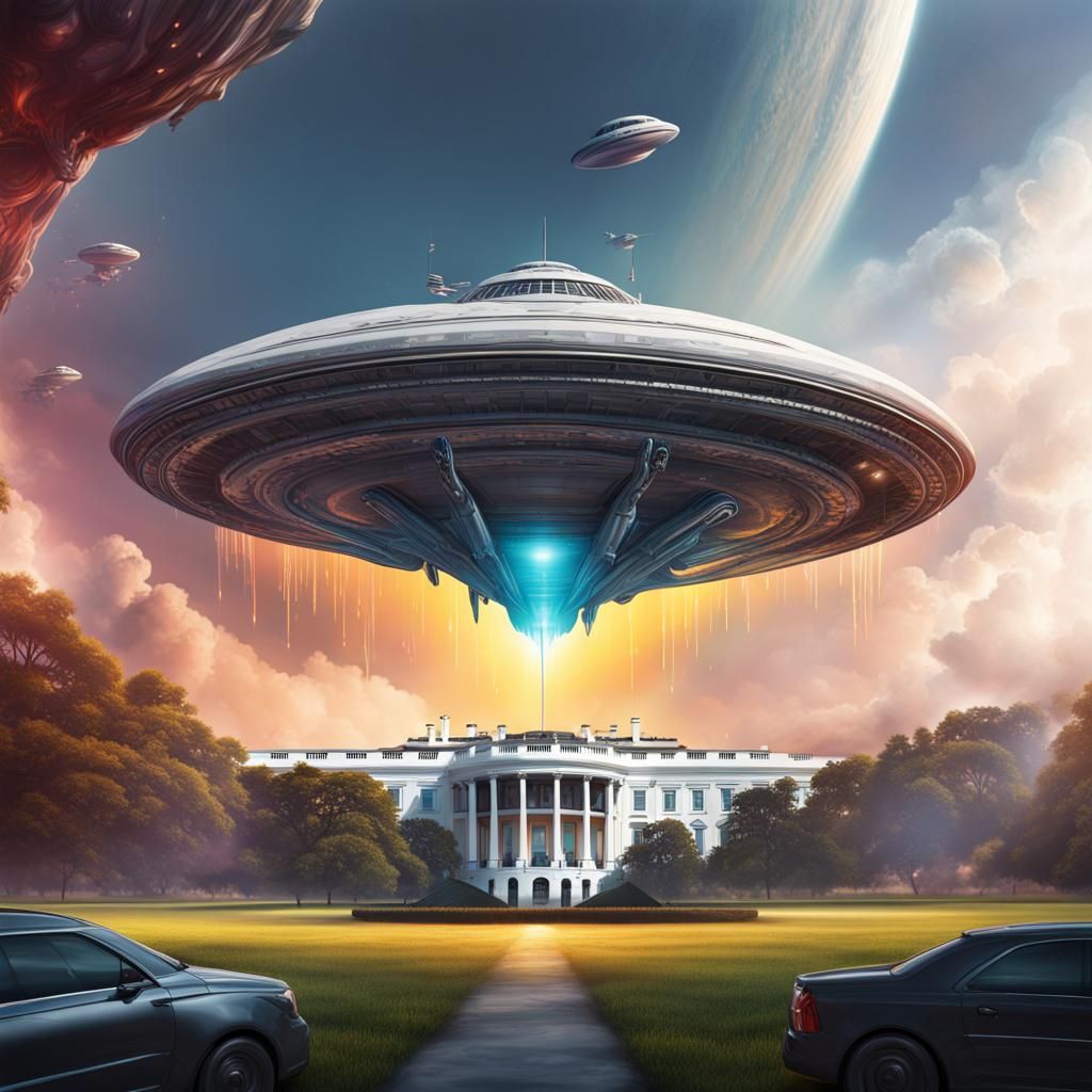 Alien Spaceship Lands on White House: Hyperrealistic Concept...