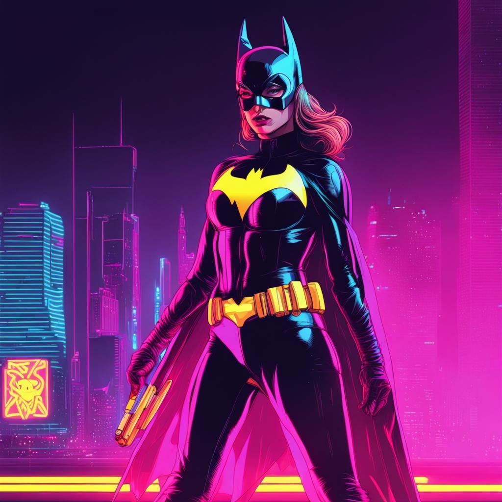 Batgirl in Synthwave Neon Retro Style