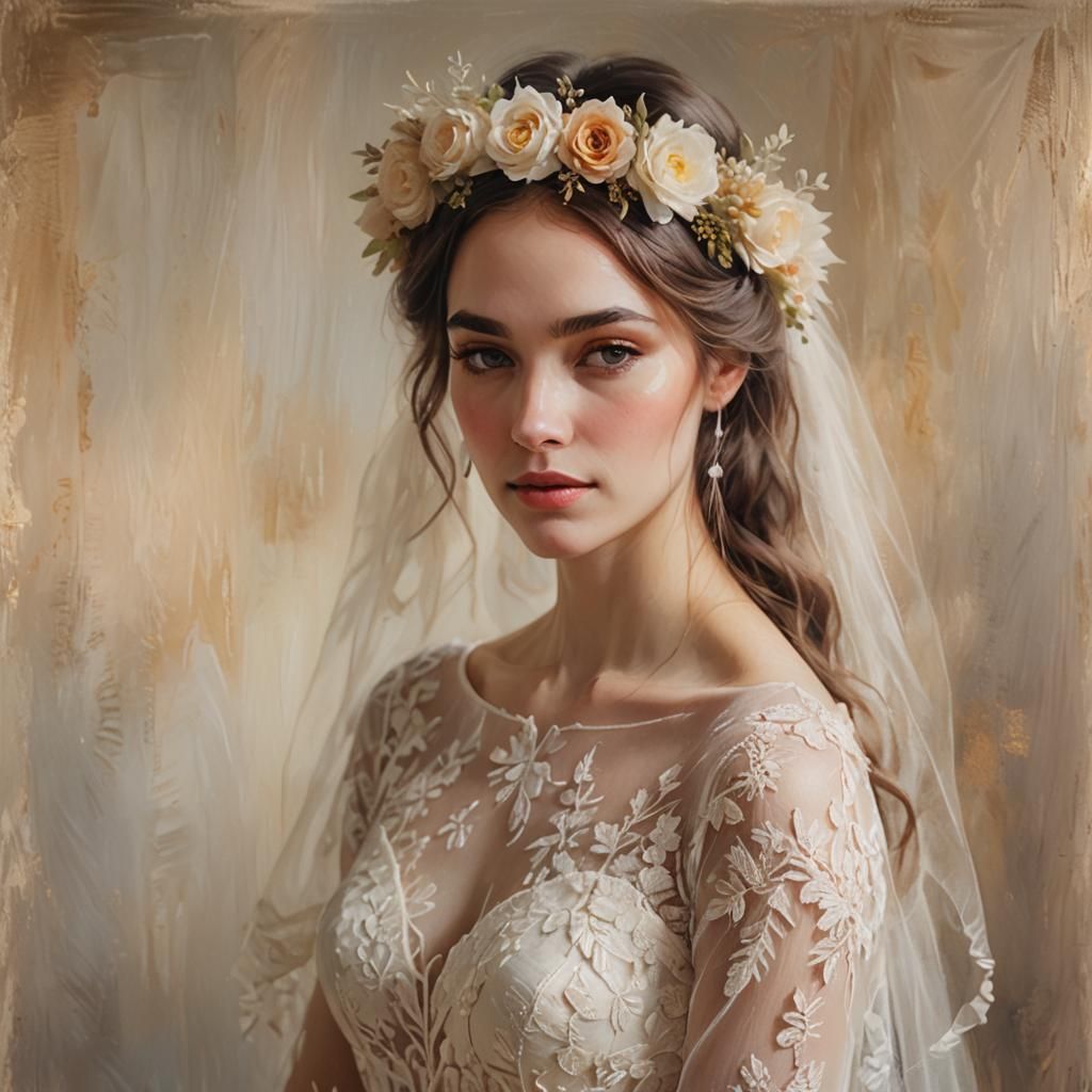 Young Bride Portrait in Warm Light Oil Painting