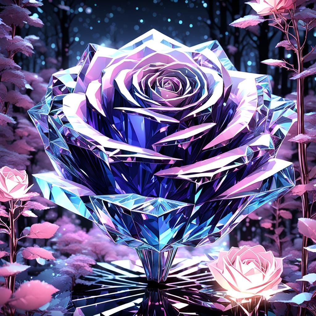 Night Roses: 3D Crystal Animation in Forest