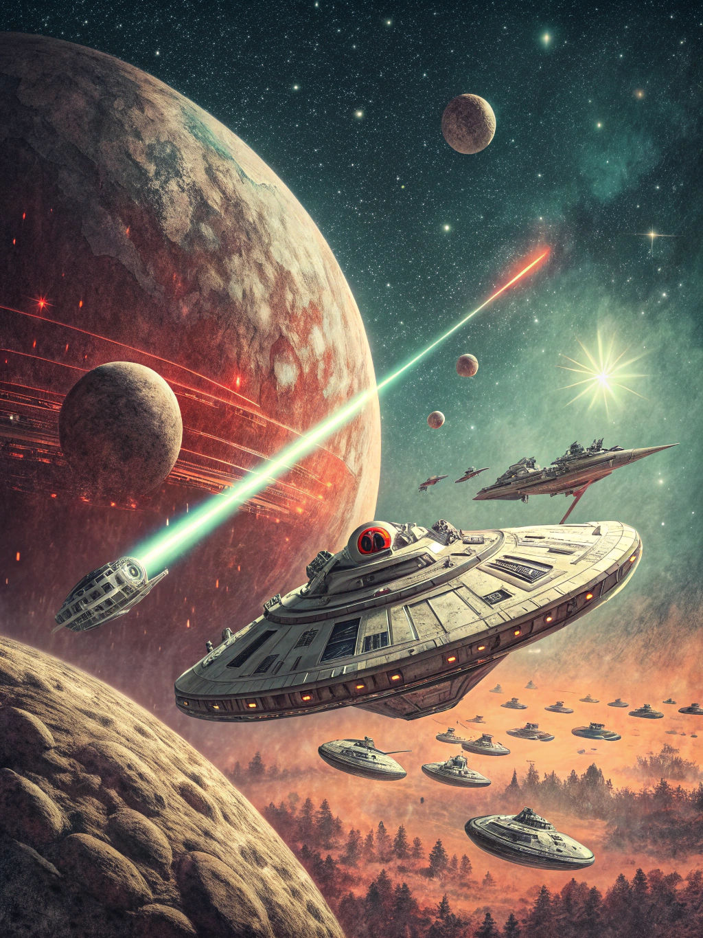 Ovoid Alien Ship Attacked in Sci-Fi Deep Space