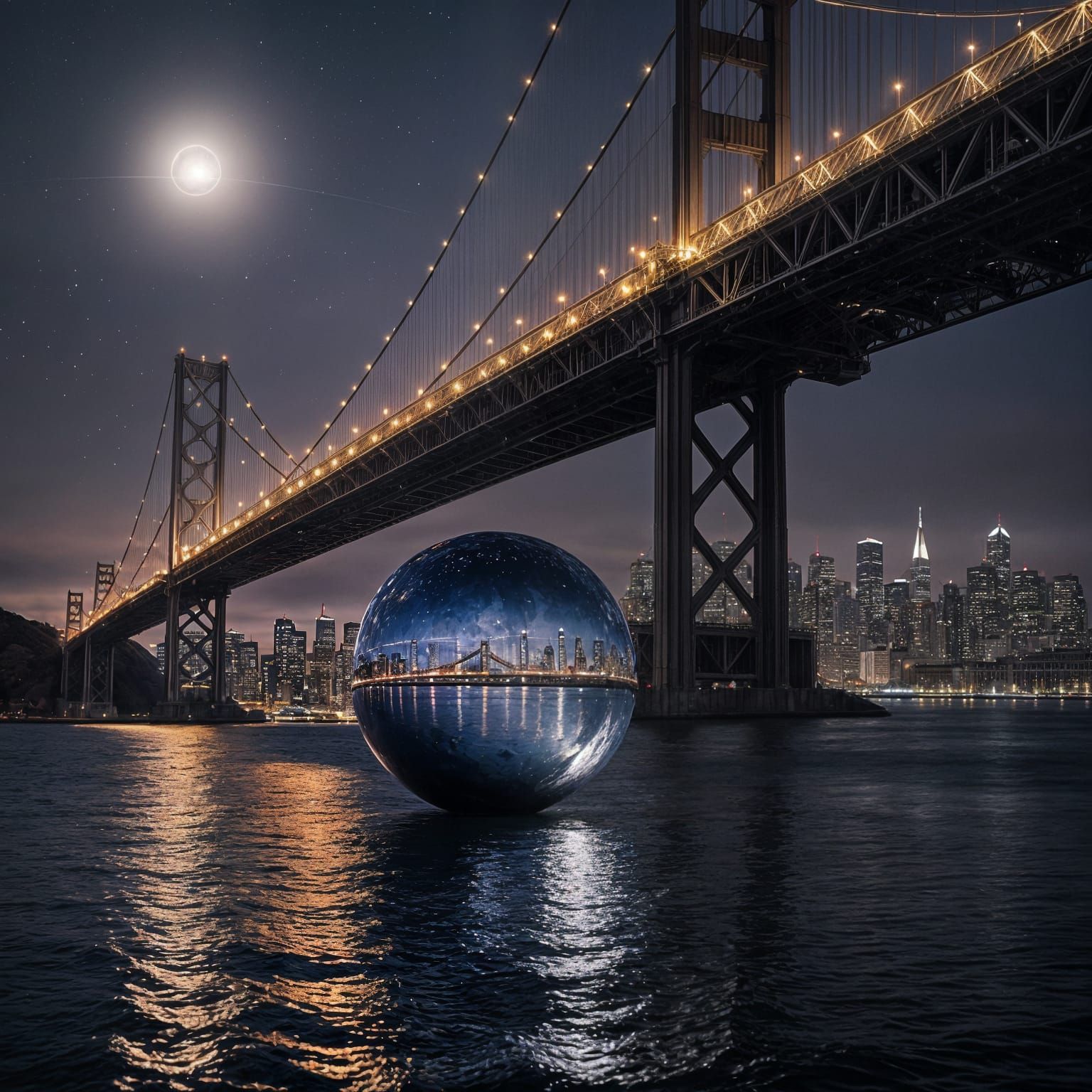 Glowing Metallic Orb Floats Under San Francisco Bridge at Ni...