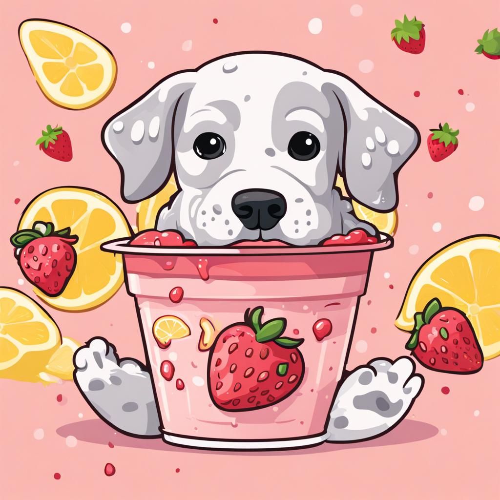 Cute Cartoon: Dog Inside Strawberry Lemonade Ice Cream