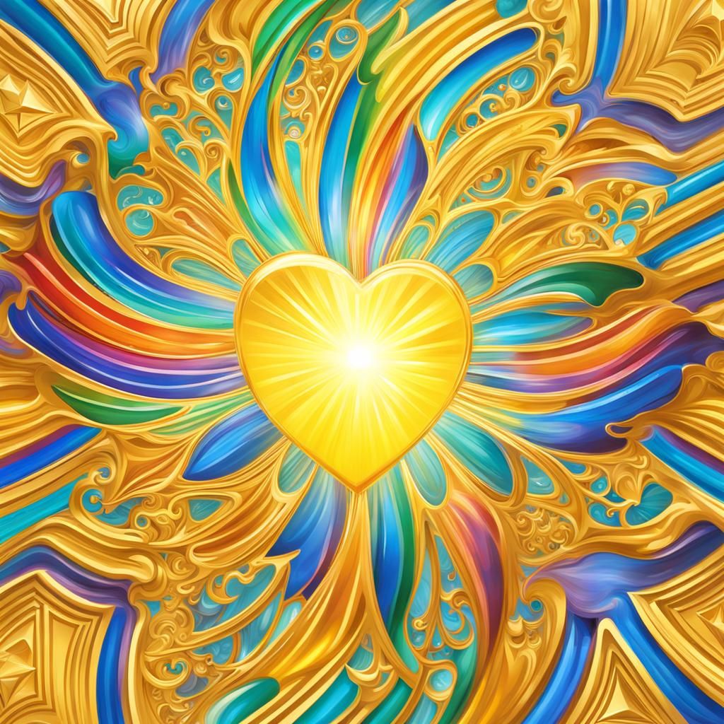 Radiant Golden Heart Sun with Rainbow Beams
