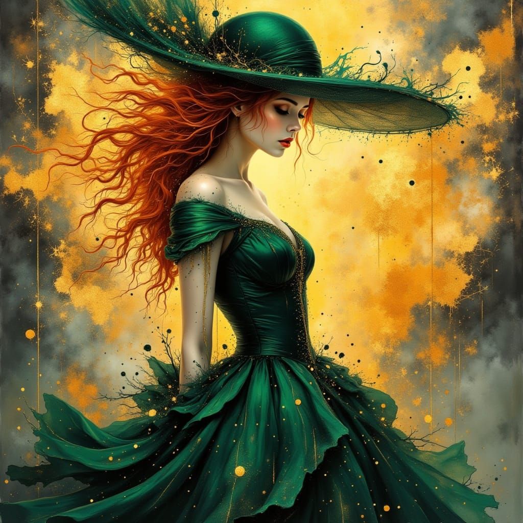 Elegant Lady in Corseted Green Fashion with Veil