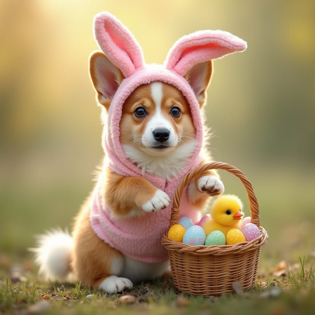 Whimsical Easter Corgi in Bunny Costume, Realistic Wildlife ...