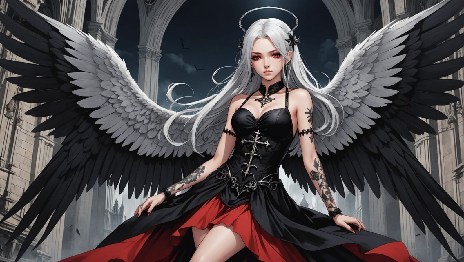 Manga Style Illustration of Angelic Girl with Black Wings