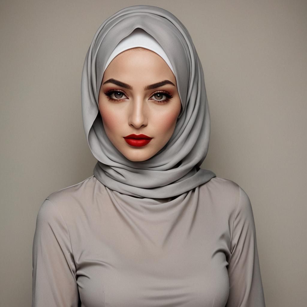 hijab European beautiful lady, full red lips, sharp looking ...