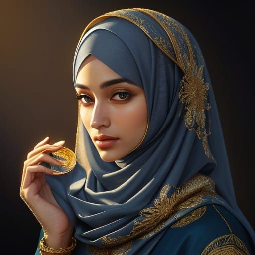 Portrait of Woman in Hijab as Oil Painting