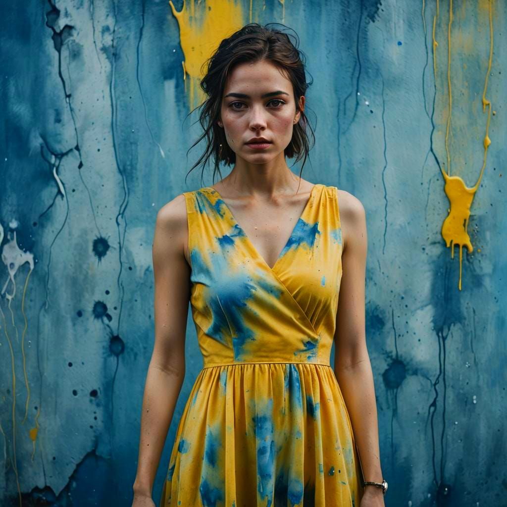 Woman in Yellow Watercolor Dress Portrait