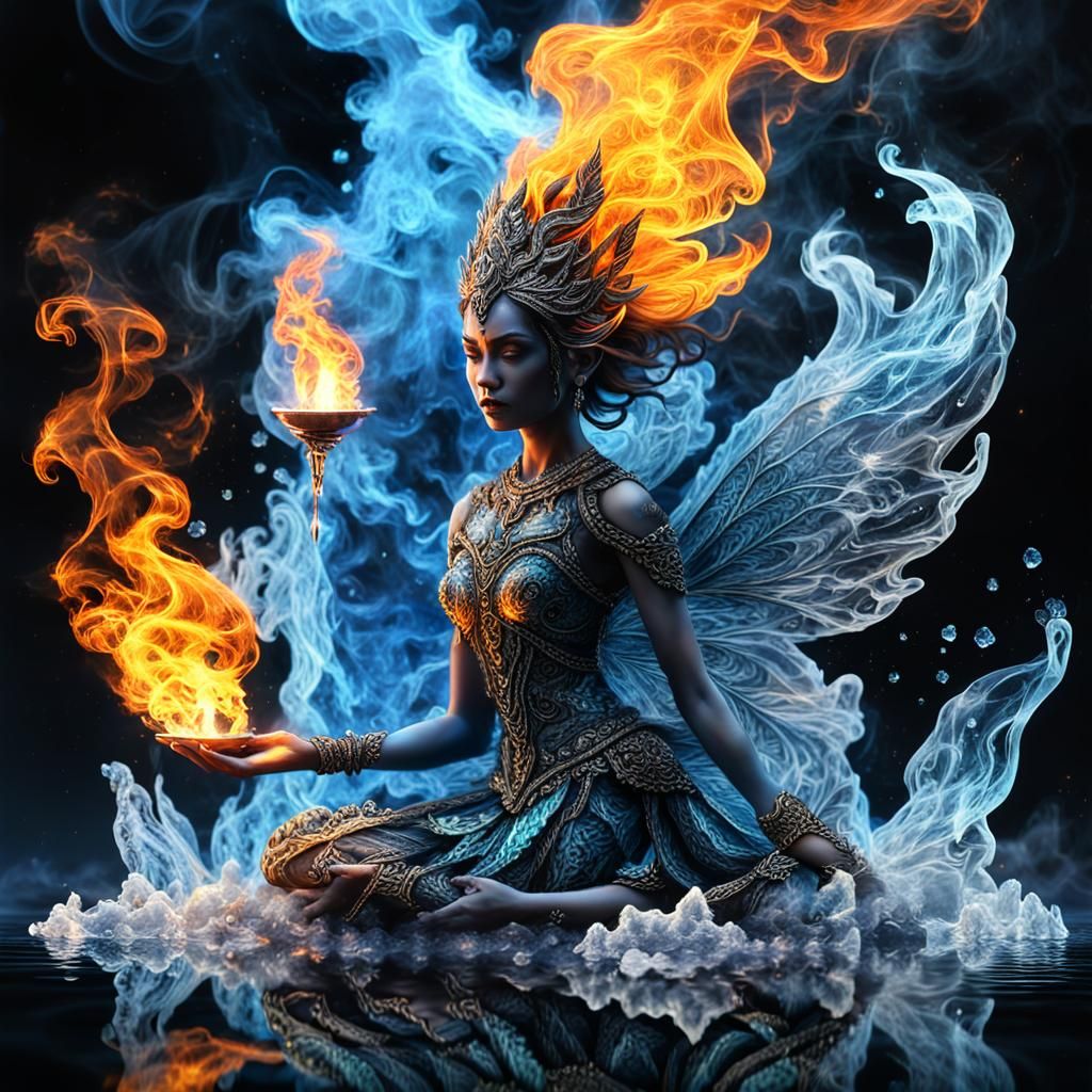 Fire and Ice Fairy in Opalescent Fantasy Style