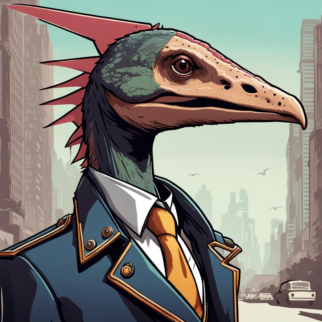 Pterodactyl, Velociraptor, and Sauropod in Steampunk Style