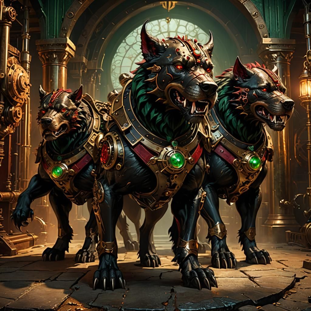 Steampunk Cerberus Concept Art in Stone Room