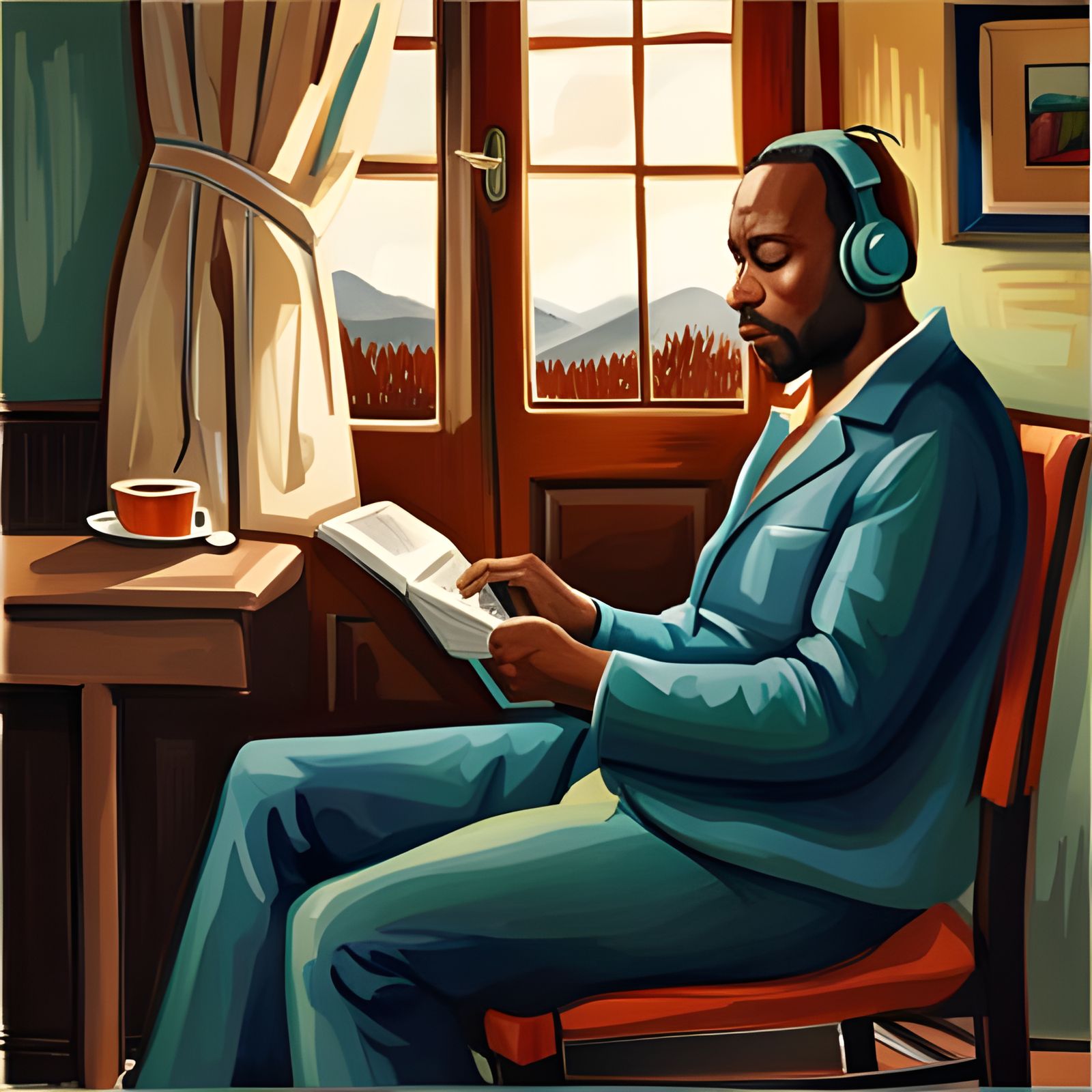 Person Relaxing to Music: Digital Art Masterpiece