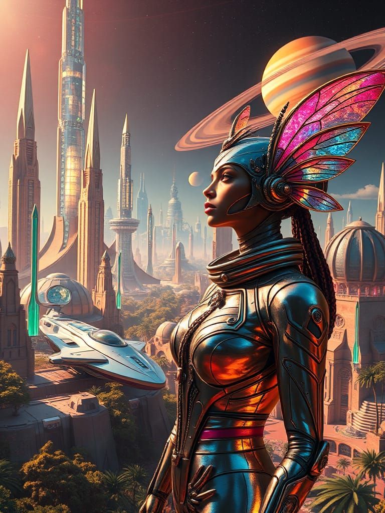 Space Queen Meets Insectoid Alien in Bio-Utopian City