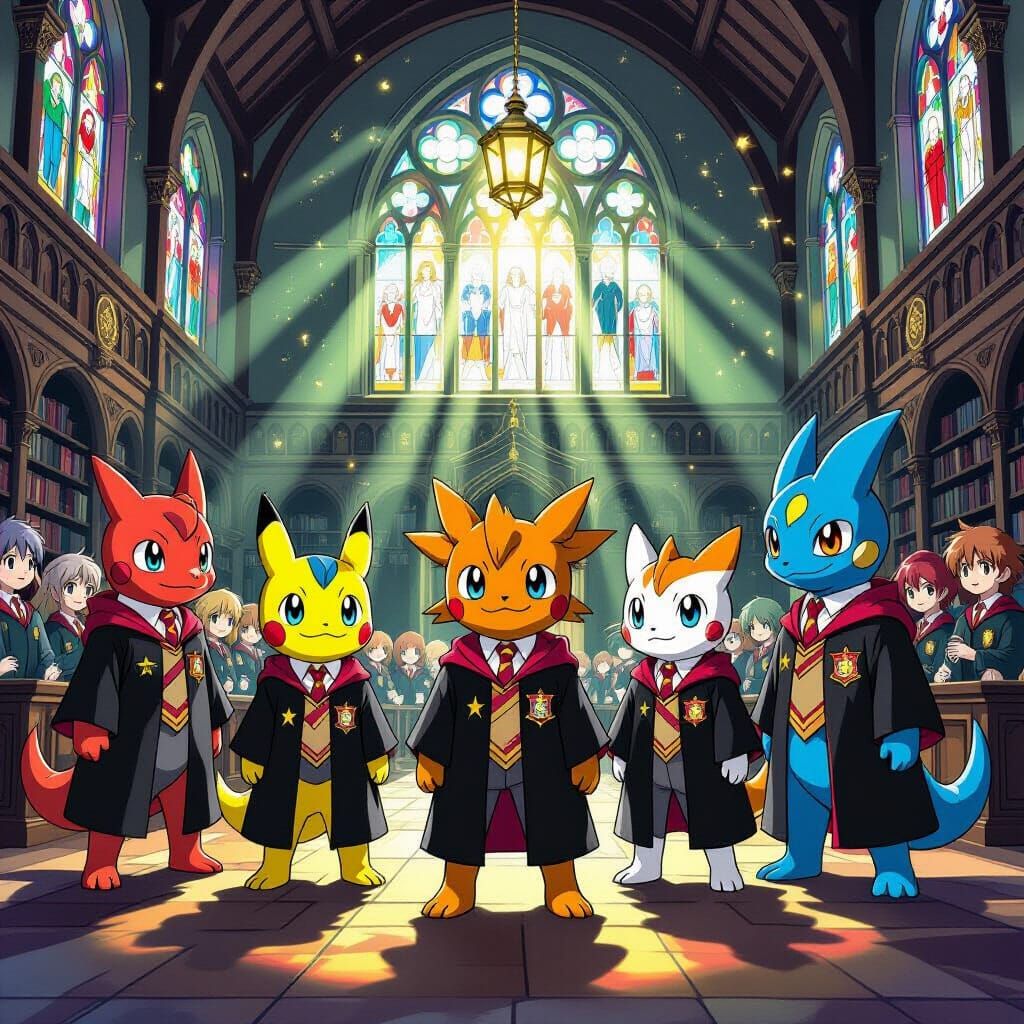 Digimon in Hogwarts Great Hall, Anime Style