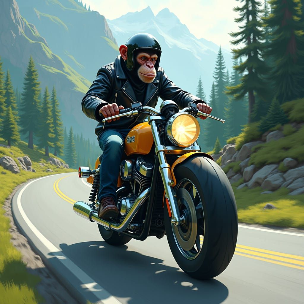 Stylish Monkey Cruises Futuristic Mountains