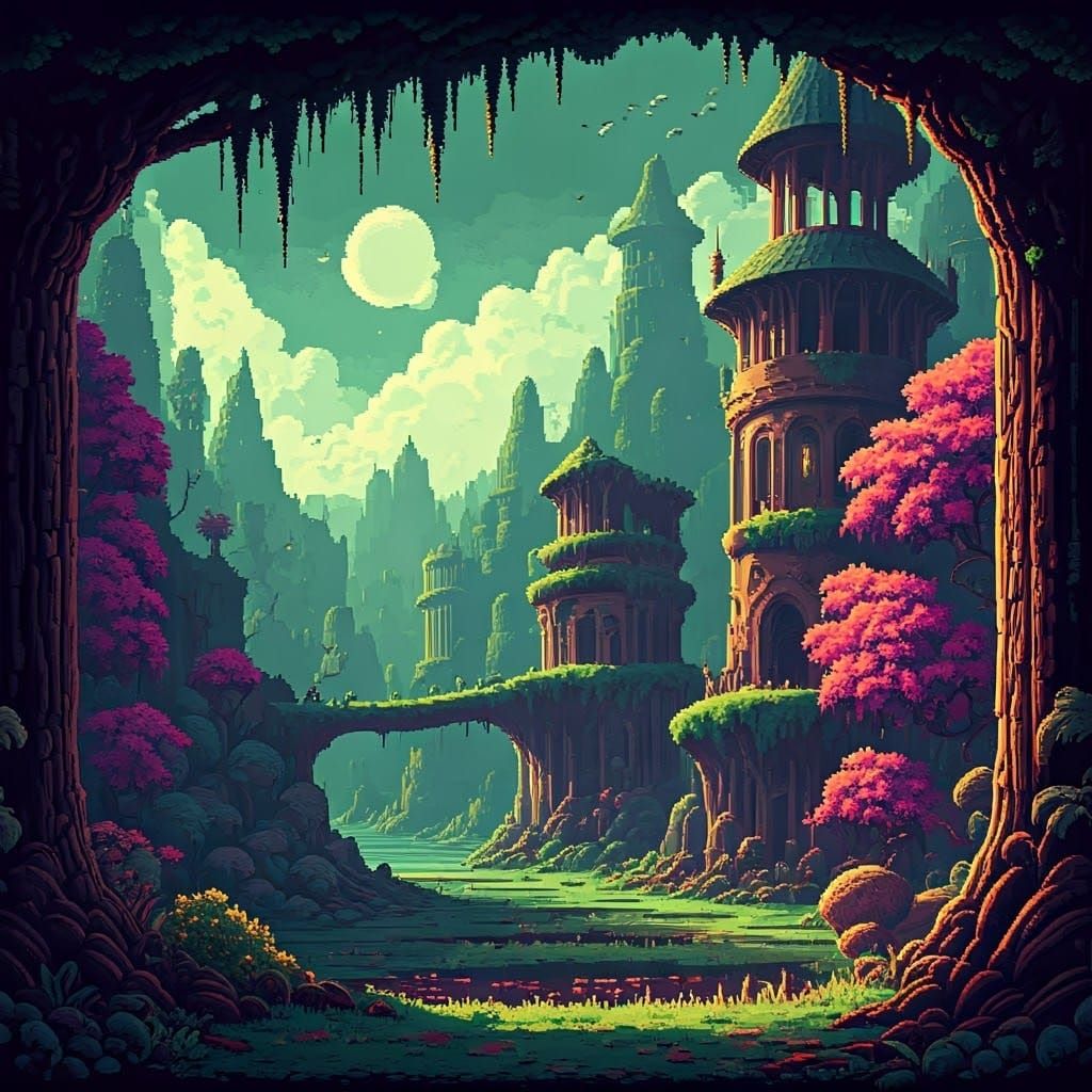 Vibrant 8-Bit Pixel Art Landscape