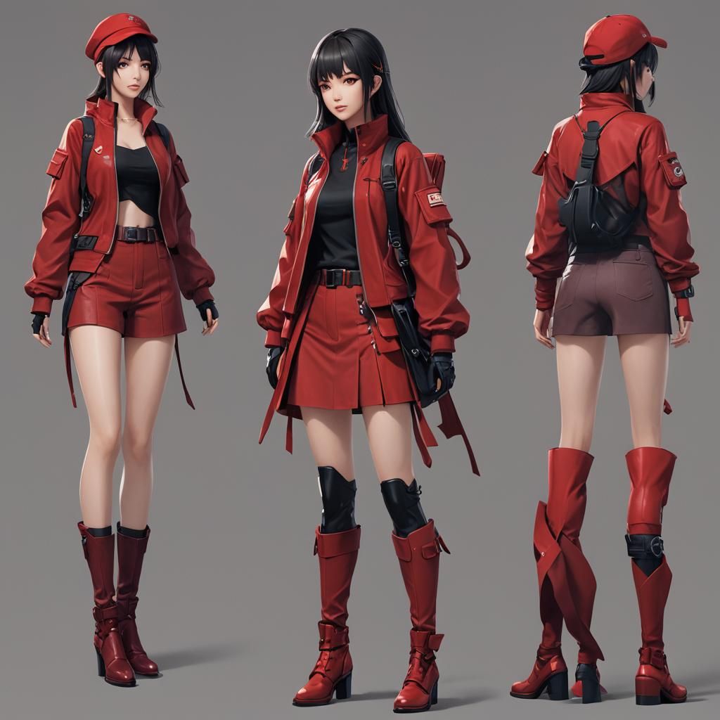 Modern Red Outfit in 3D Anime Style