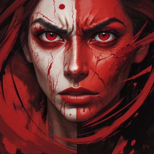 Furious Woman Portrait in Acrylic Impasto Painting