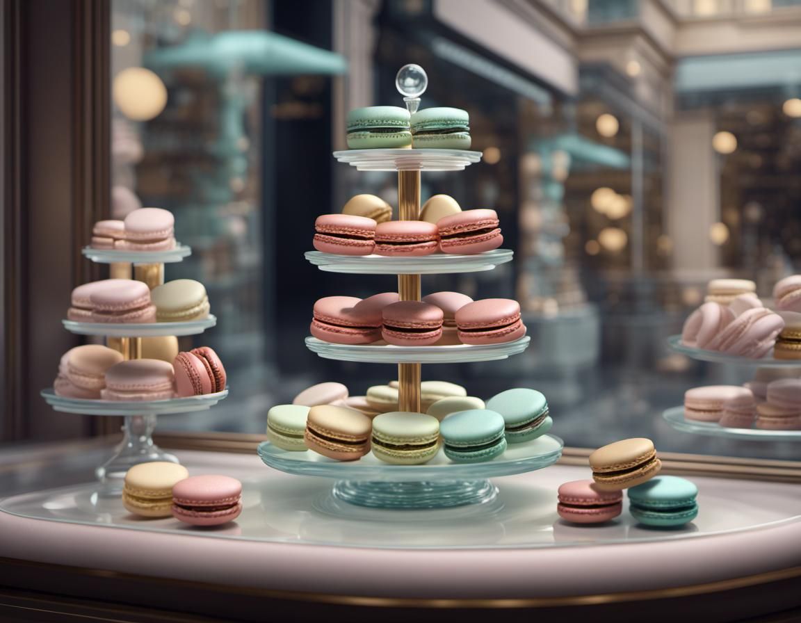 Macarons Displayed in Patisserie Window: Matte Painting