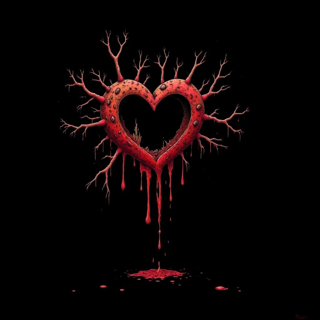 Expressionist Heart Splatter Painting in Cherry Syrup