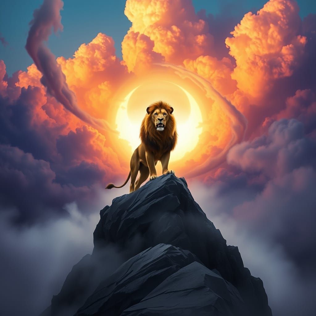 Majestic Lion King in Sunset Landscape, Inspired by Concept ...