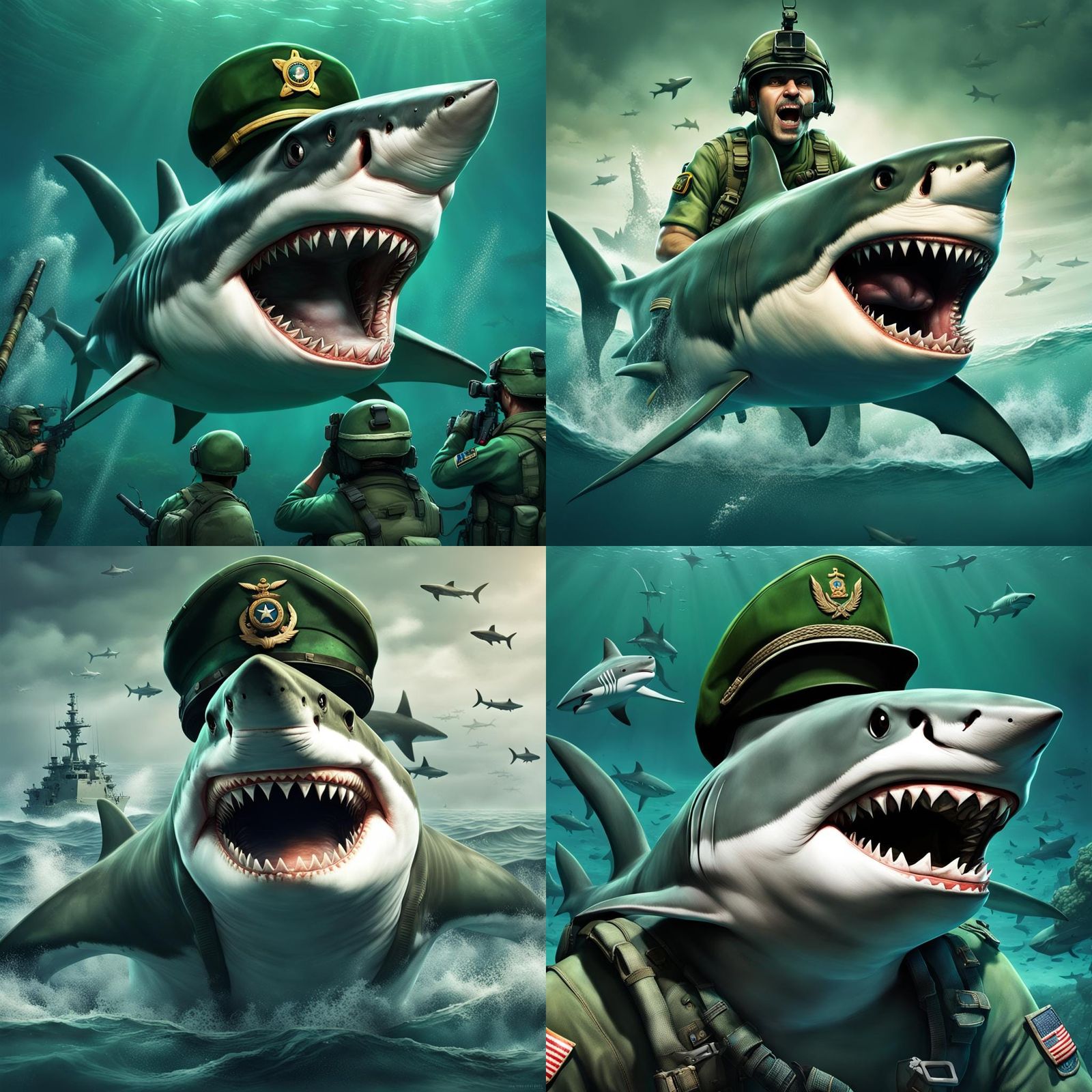 Shark in Army Hat: Underwater Combat Scene