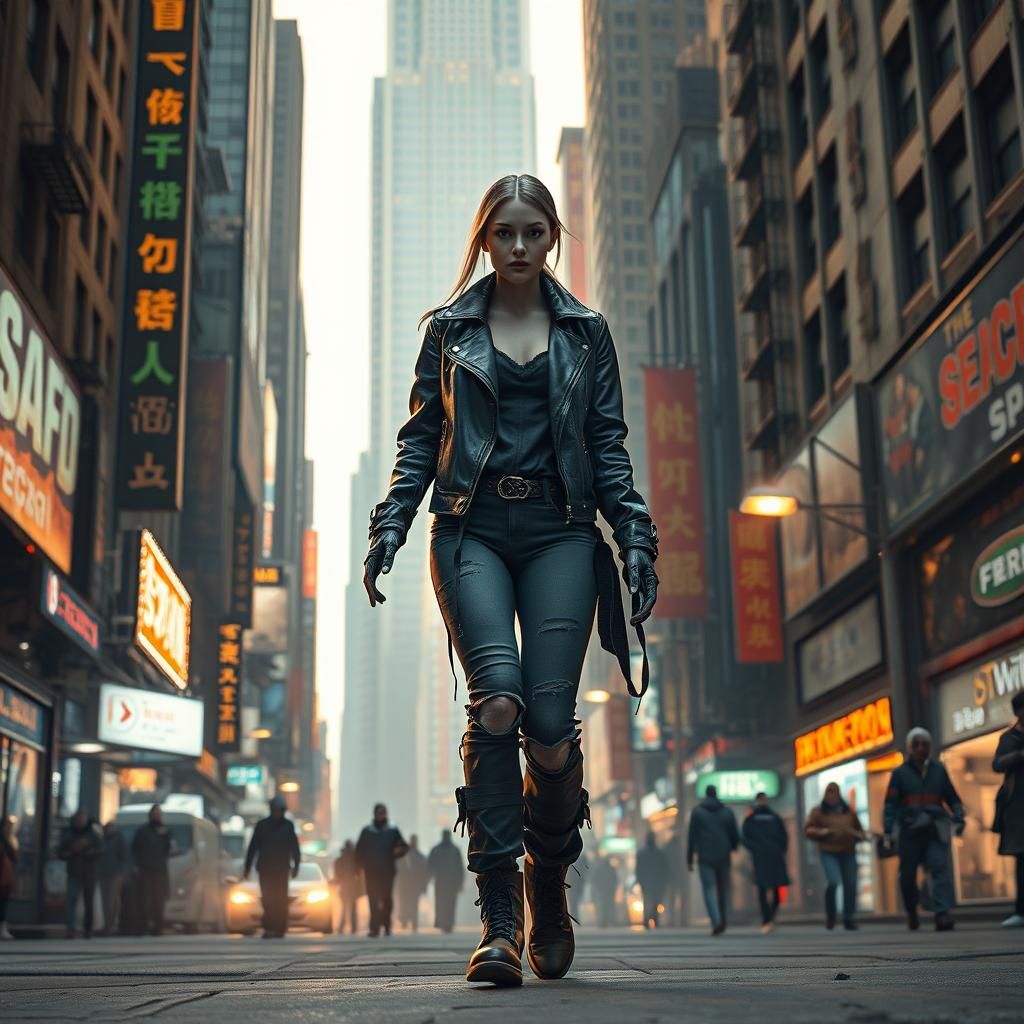 Dystopian City Walker in Sci-Fi Style