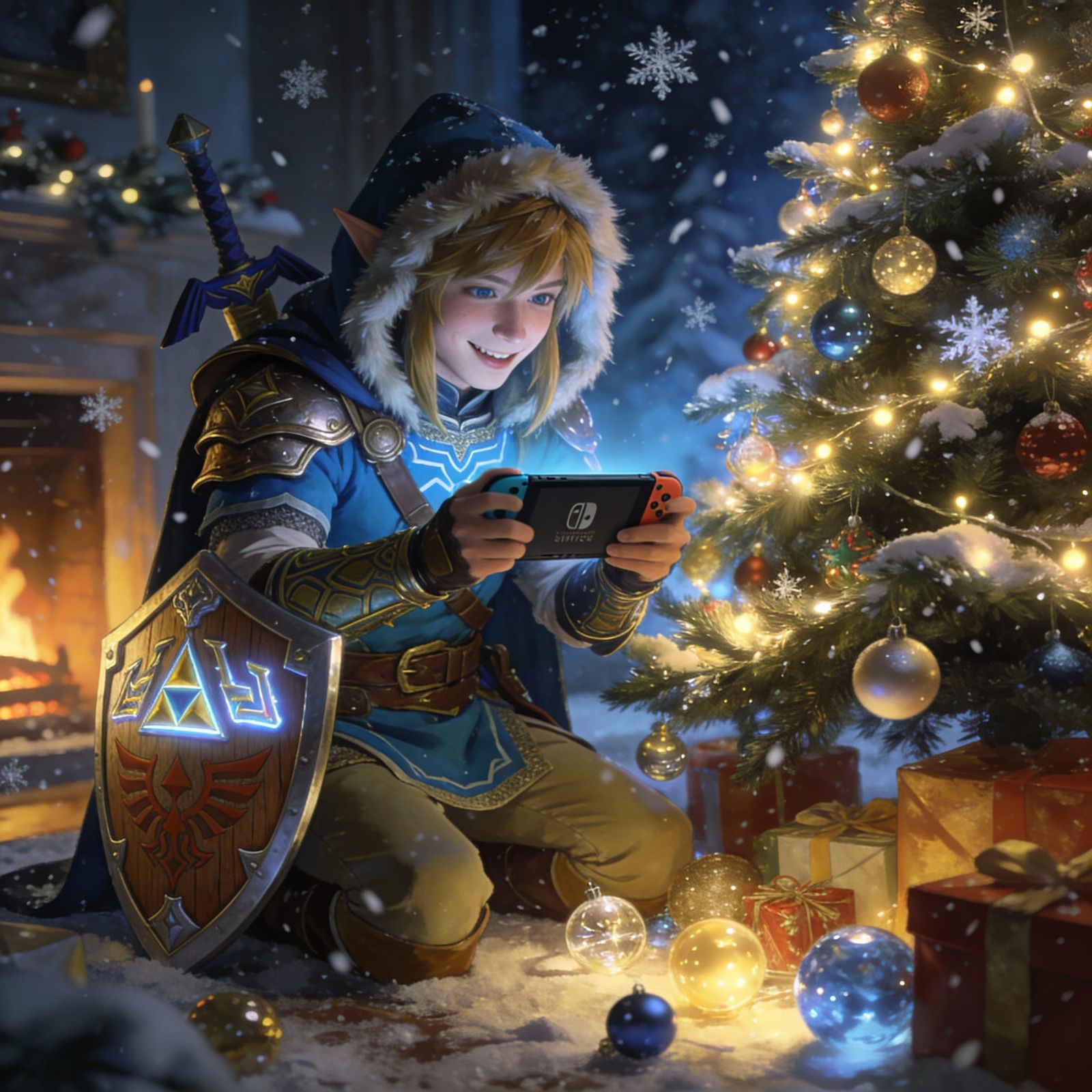 Link Cosplayer at Christmas in Moody Analog Style