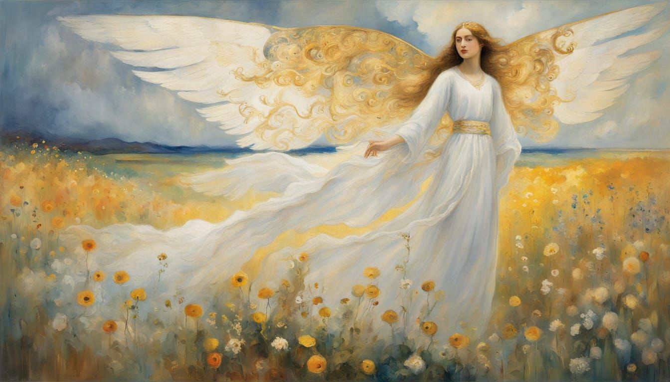 Angel in Dreamy, Symbolic Style with Wings and Feathery Clou...