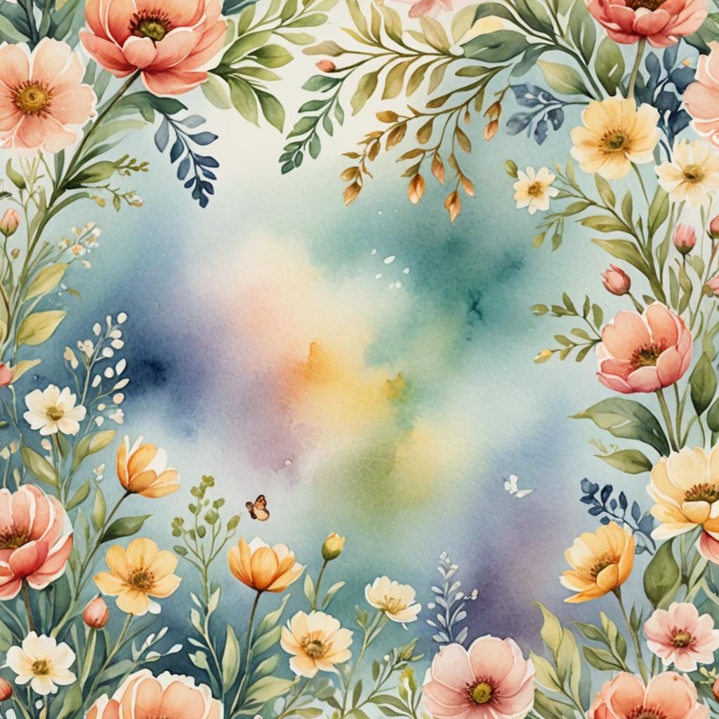 Delicate Floral Frame in Watercolor Style