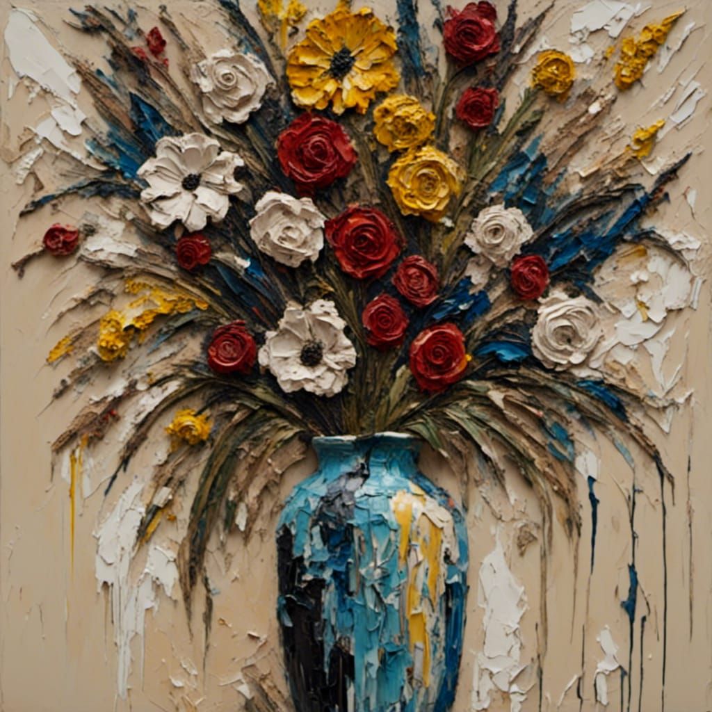 Flowers & Vase Impasto Style