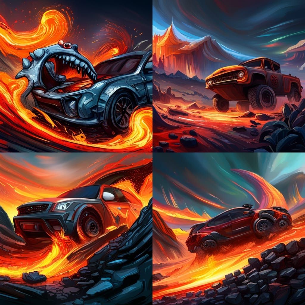 Demonic Car Feast in Lava Landscape