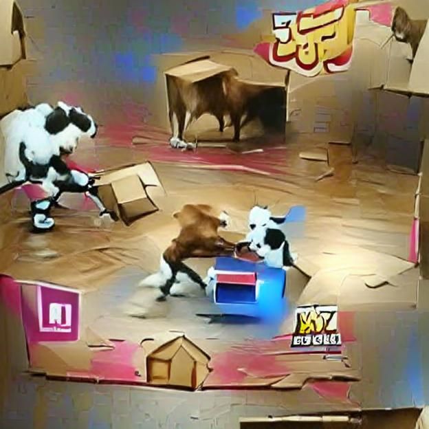 Cow in a Box Versus Dog Encounter