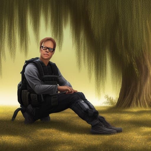 Dr. Jackson Under Willow, Hyperrealistic Digital Portrait