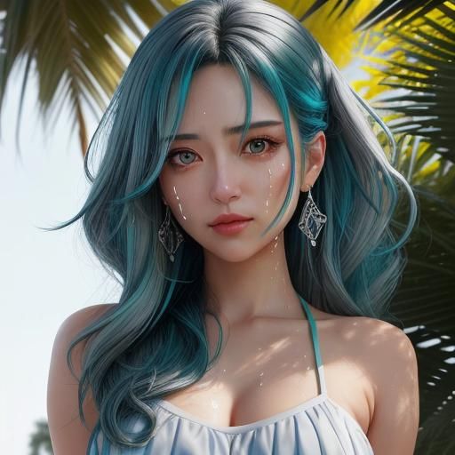 Anime Girl with Crescent Moon in Vivid Hair